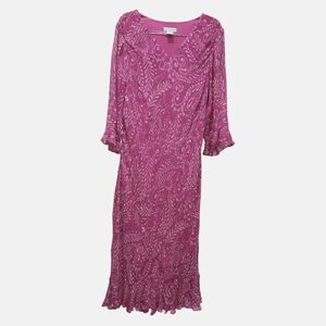 Sz 18W JESSICA LONDON Paisley Magenta Sequin Cocktail Wedding Guest Midi Dress